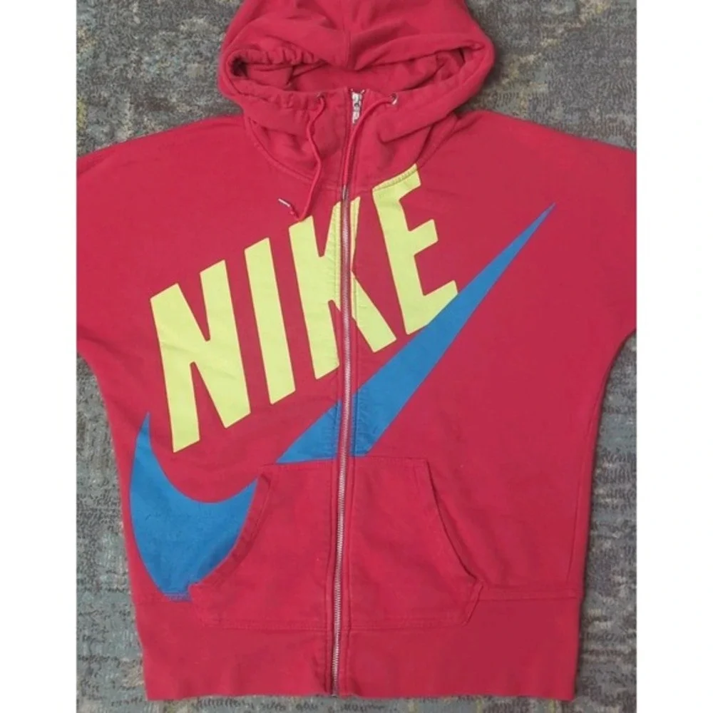 Nike Spellout Womens Red Hoodie Size L Zip Up Large Swoosh Sportswear Jacket Y2K